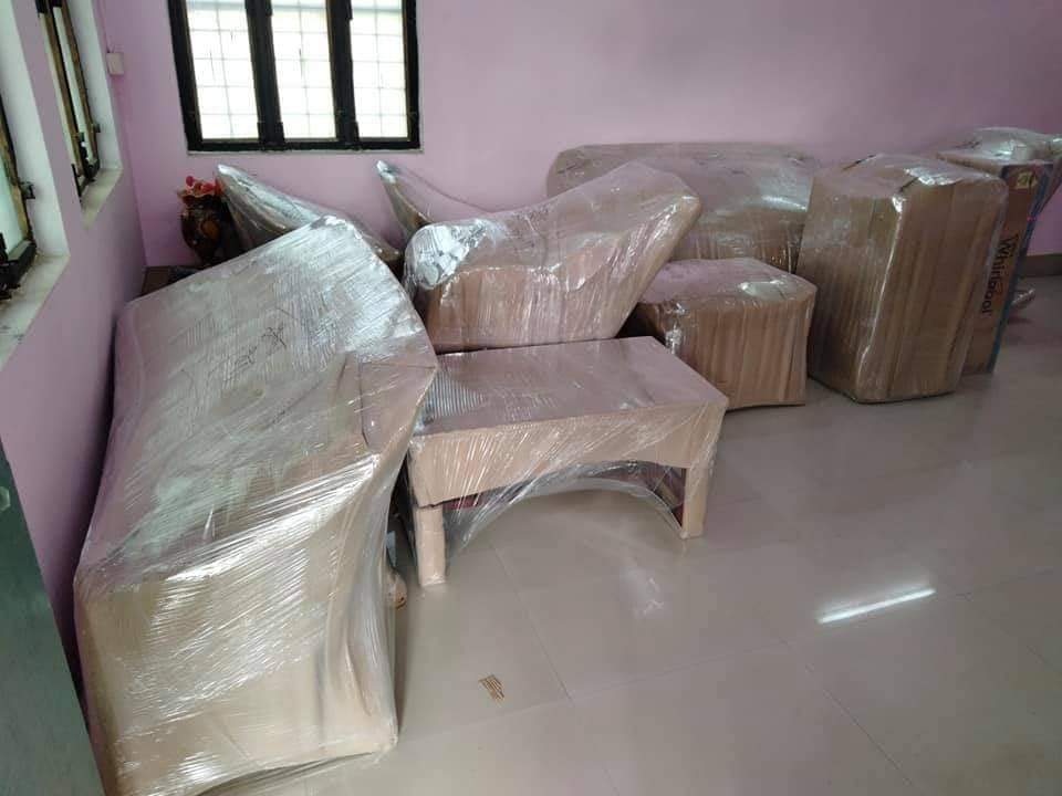 Wrapped household furniture prepared before moving or temporary storage